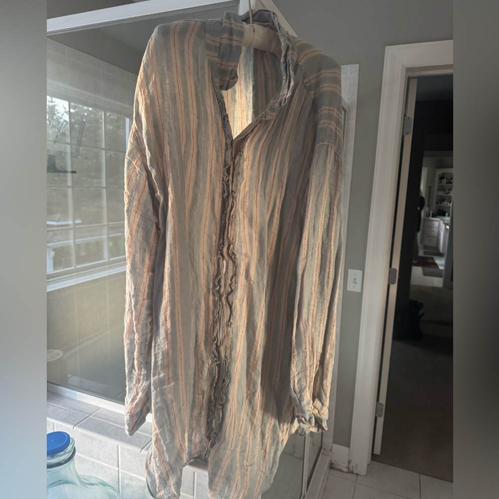 Free People Lightweight Striped Button-Up Shirt in Pastel Neutrals